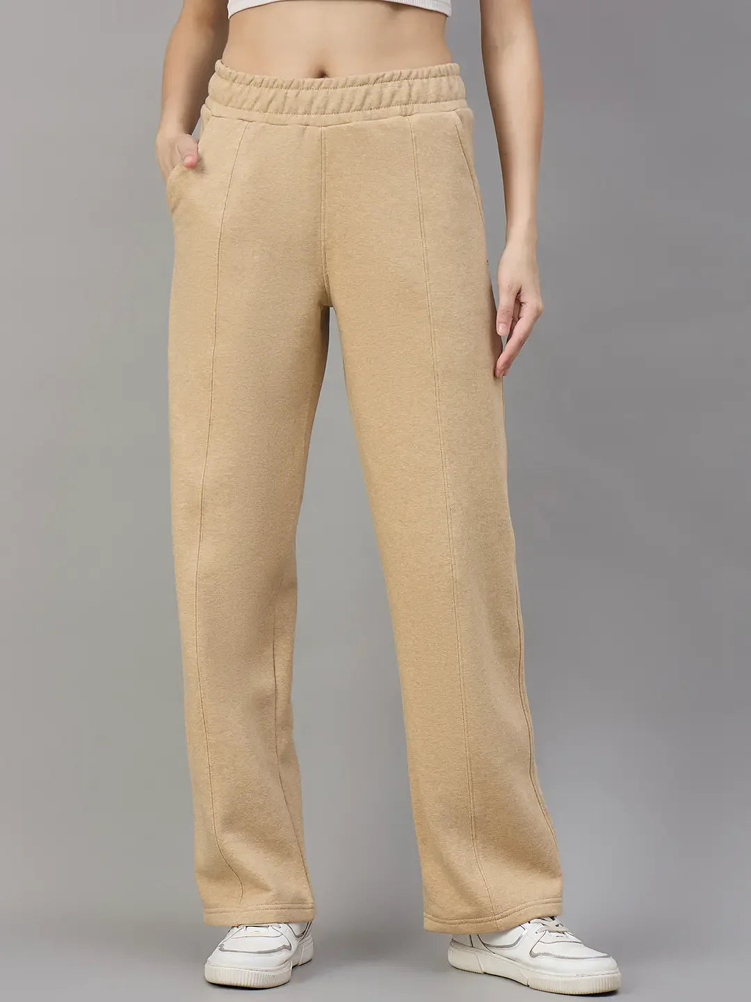 Women’s Straight Fit Fleece Sweatpants in Camel Melange – Warm Neutral Streetwear Pants