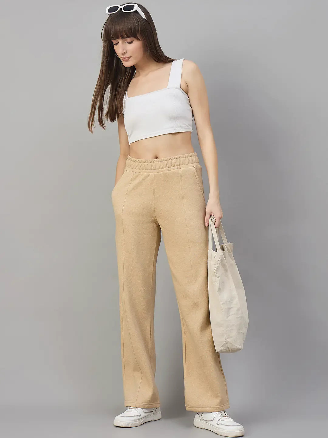Women’s Straight Fit Fleece Sweatpants in Camel Melange – Warm Neutral Streetwear Pants