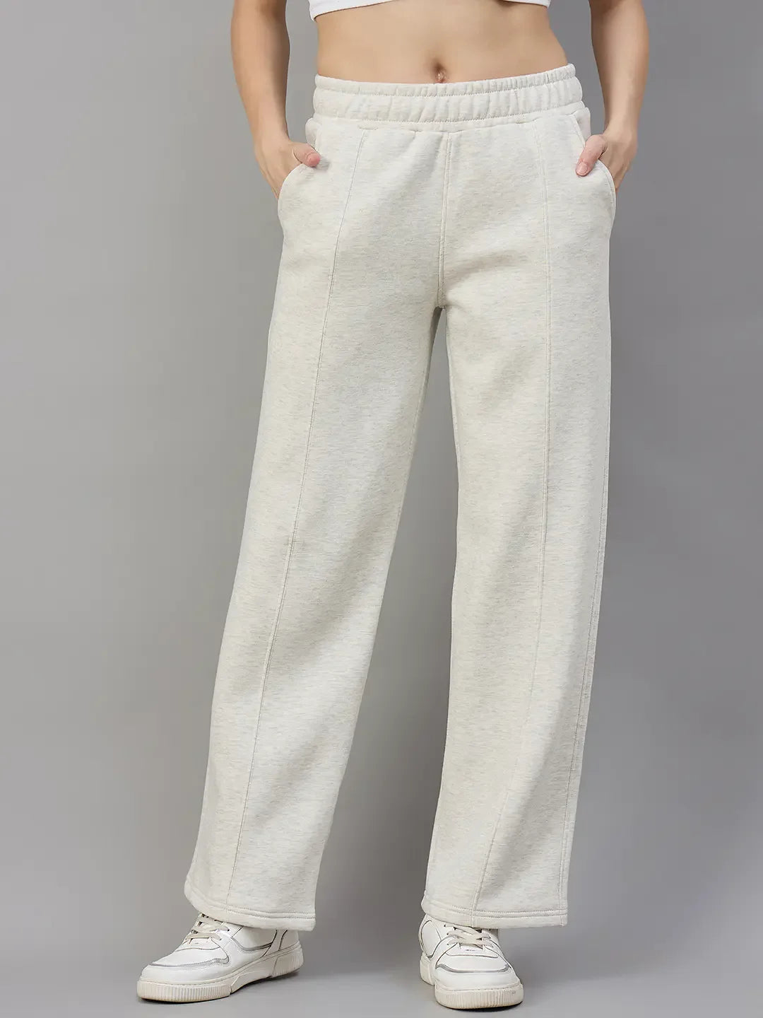 Women’s Straight Fit Fleece Sweatpants in Ecru – Minimal Neutral Winter Joggers