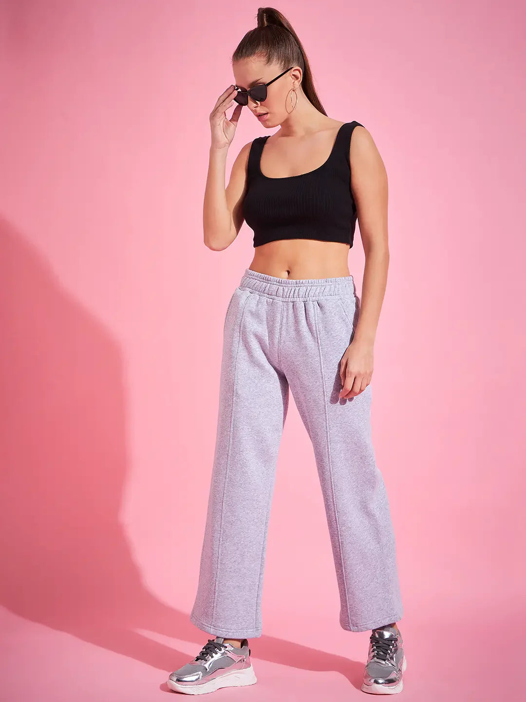 Women’s Straight Fit Fleece Sweatpants in Light Grey – Everyday Neutral Winter Lounge Pants