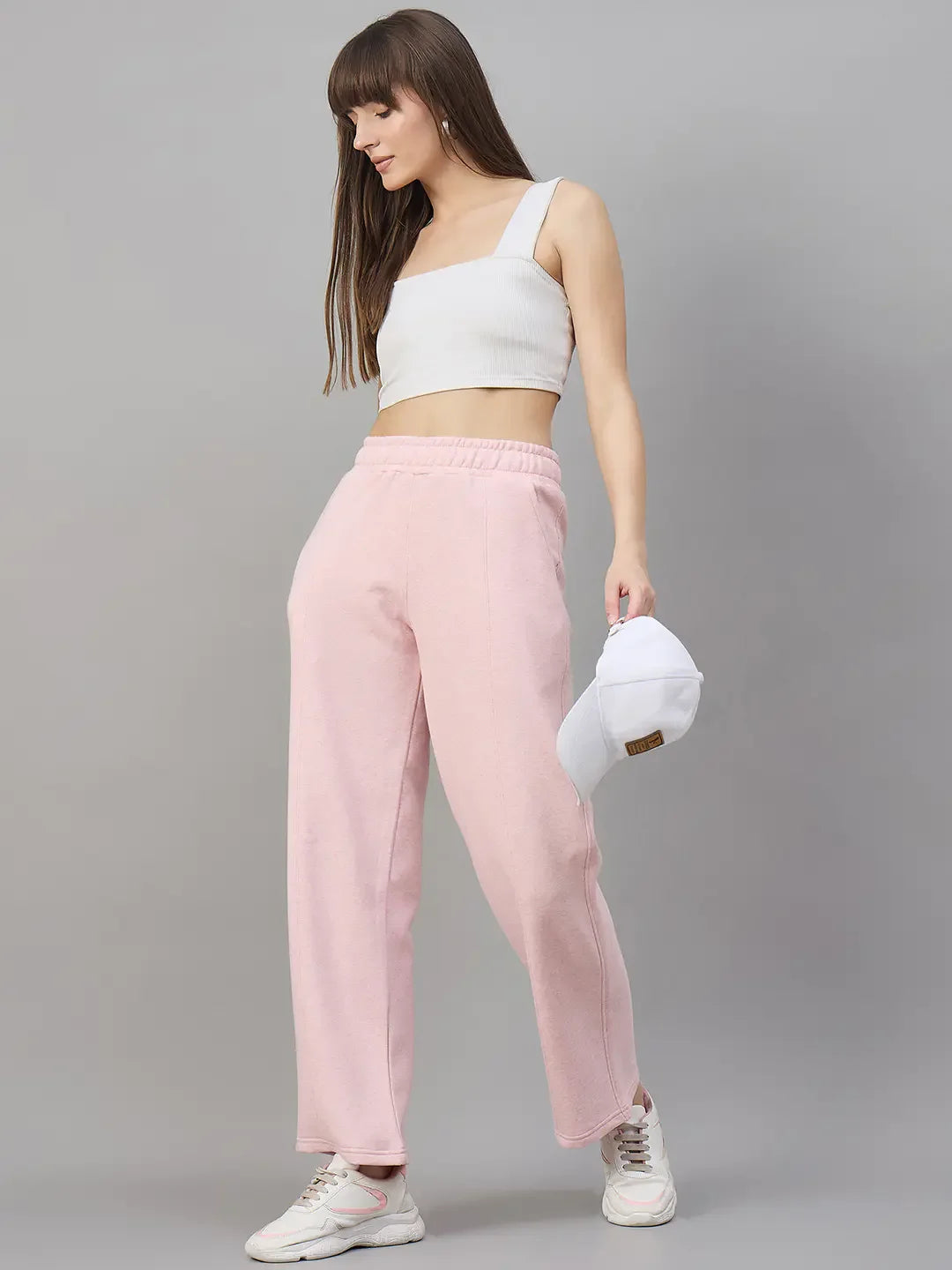 Women’s Straight Fit Fleece Sweatpants in Pink Melange – Playful Winter Casual Sweatpants