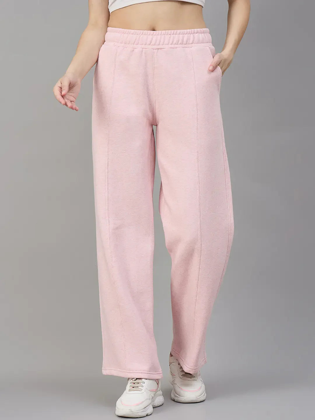 Women’s Straight Fit Fleece Sweatpants in Pink Melange – Playful Winter Casual Sweatpants
