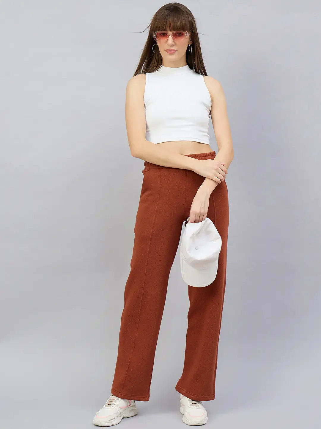 Women’s Straight Fit Fleece Sweatpants in Rust – Warm Autumn Winter Streetwear
