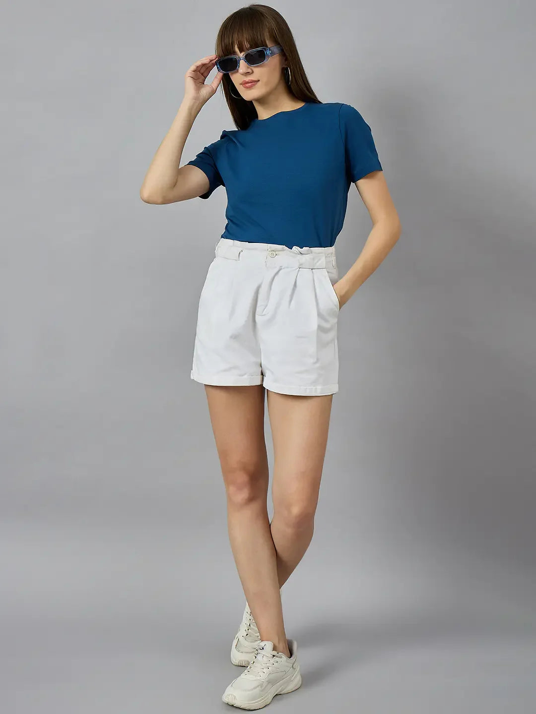 Women’s Teal Blue Round Neck Short Sleeve T-Shirt – Chic Casual Top for Everyday Indian Fashion