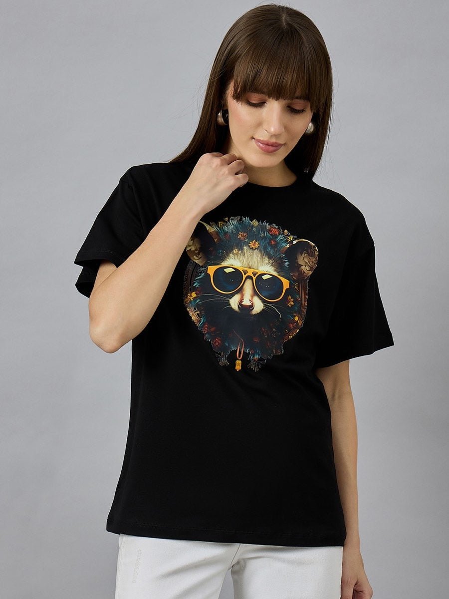 Women'sTypography Graphic T-shirt – Drop Shoulder, Round Neck, Cotton