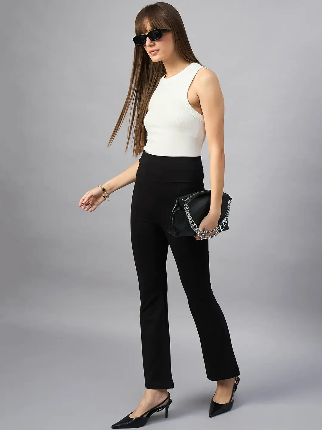 98 Degree North Women’s Black Stretchable Trousers – Timeless Everyday Bottoms for Office, Travel & Casual Wear in India