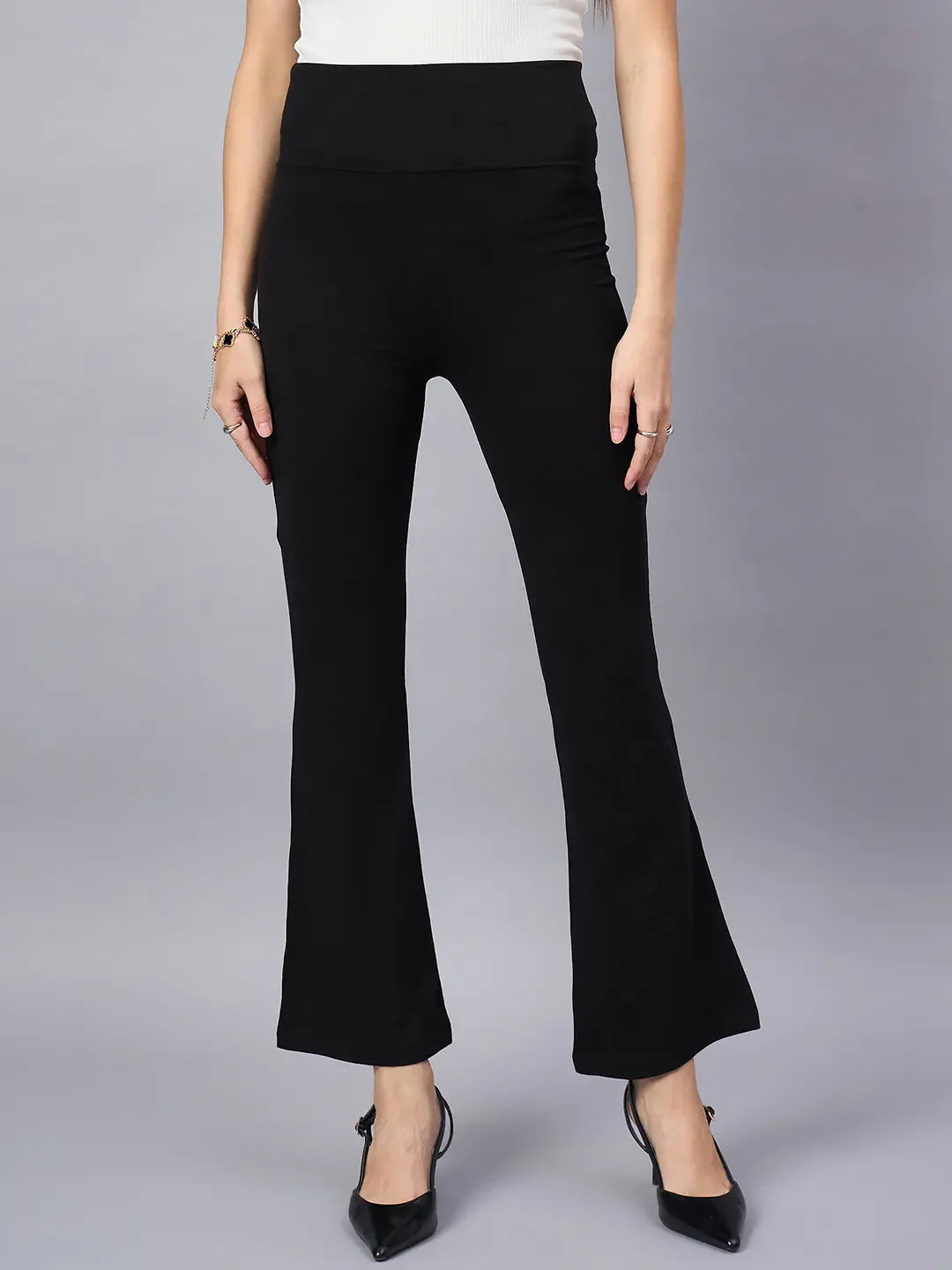 98 Degree North Women’s Black Stretchable Trousers – Timeless Everyday Bottoms for Office, Travel & Casual Wear in India