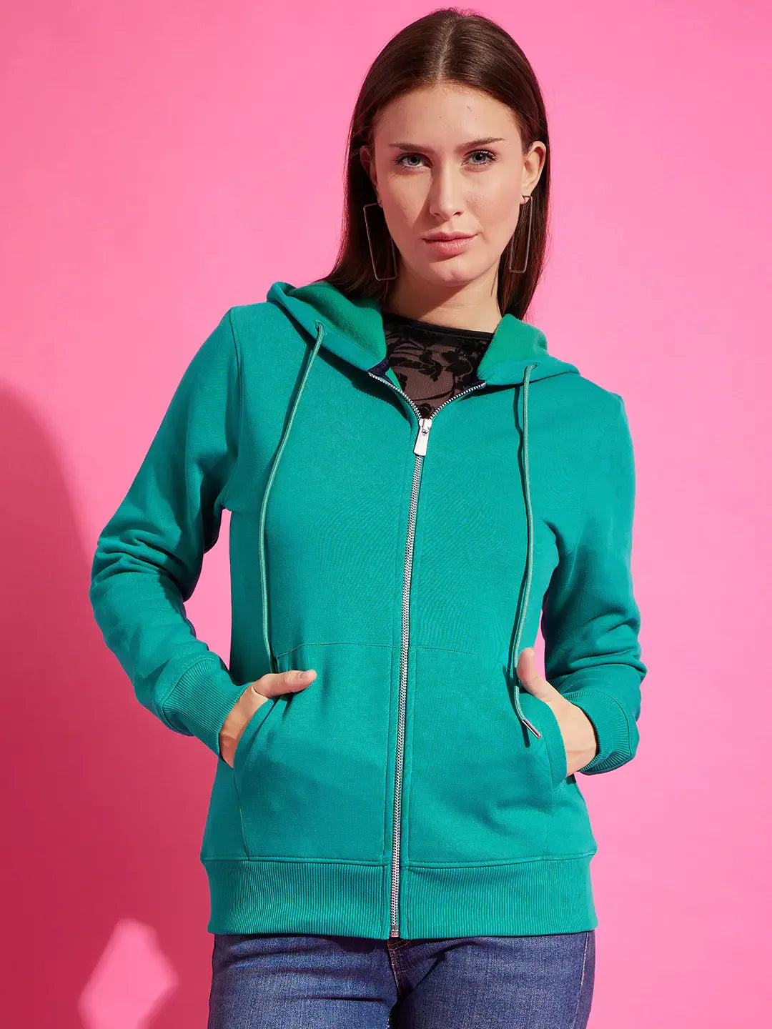 98 Degree North Women’s Bottle Green Fleece Zipper Hoodie Sweatshirt – Cozy Winter Layer
