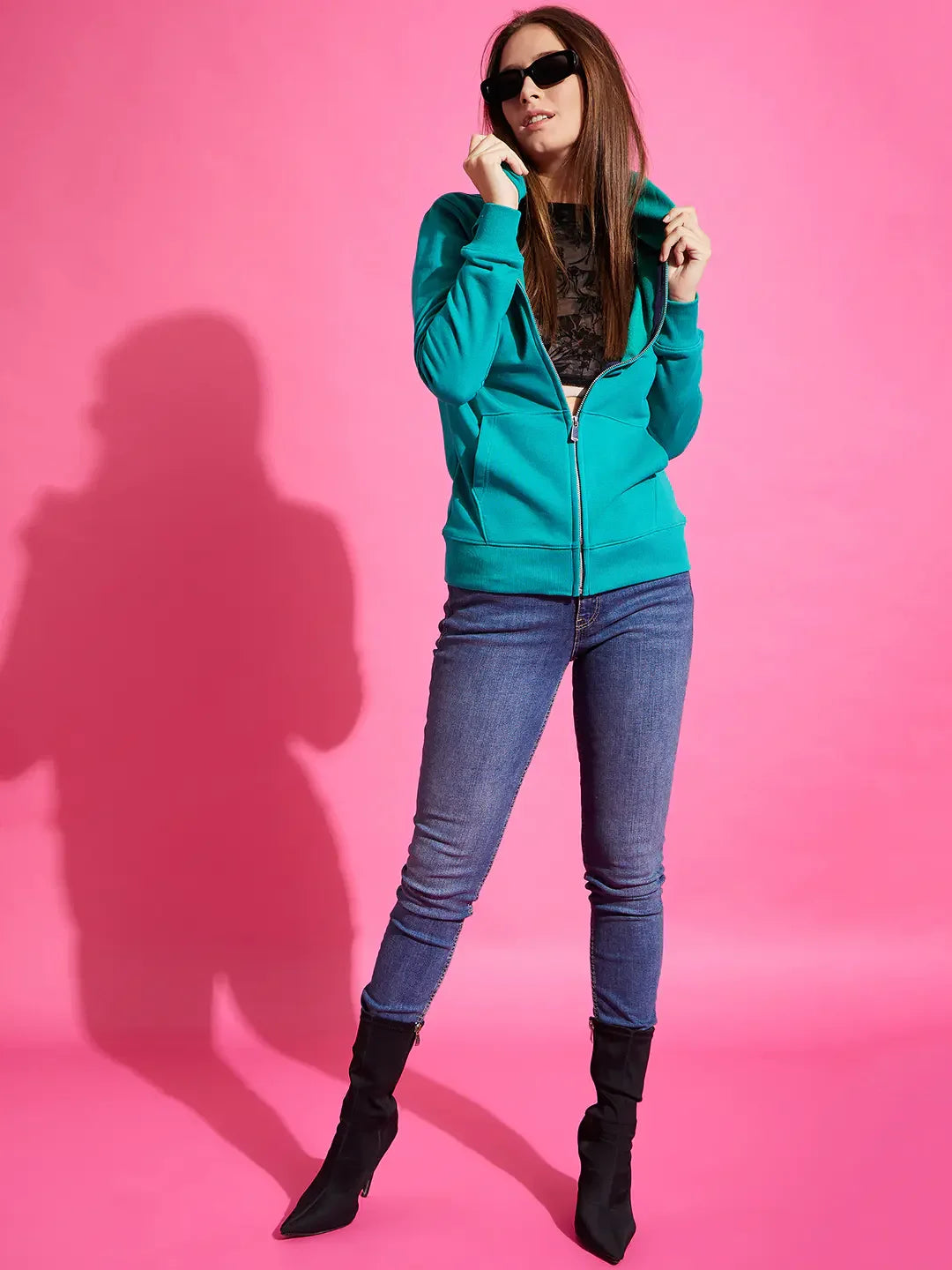 98 Degree North Women’s Bottle Green Zipper Hoodie Sweatshirt – Cozy Streetwear for Everyday Style