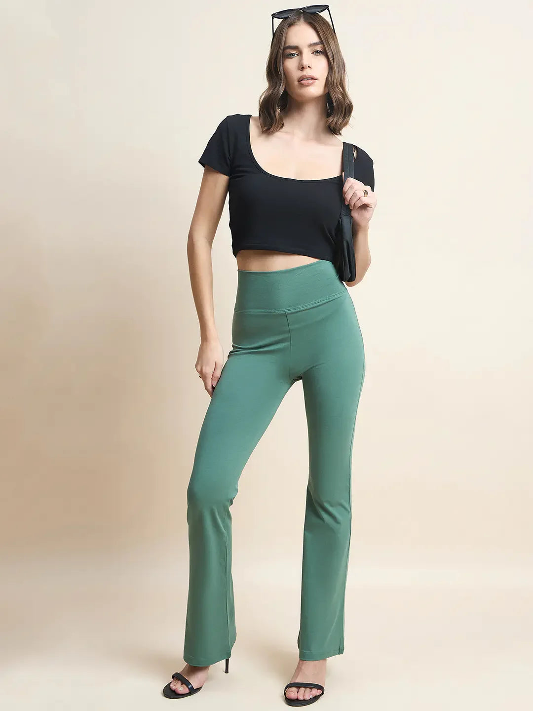 98 Degree North Women’s Bright Green Stretchable Trousers – Fresh Casual Style for Work & Weekend in India