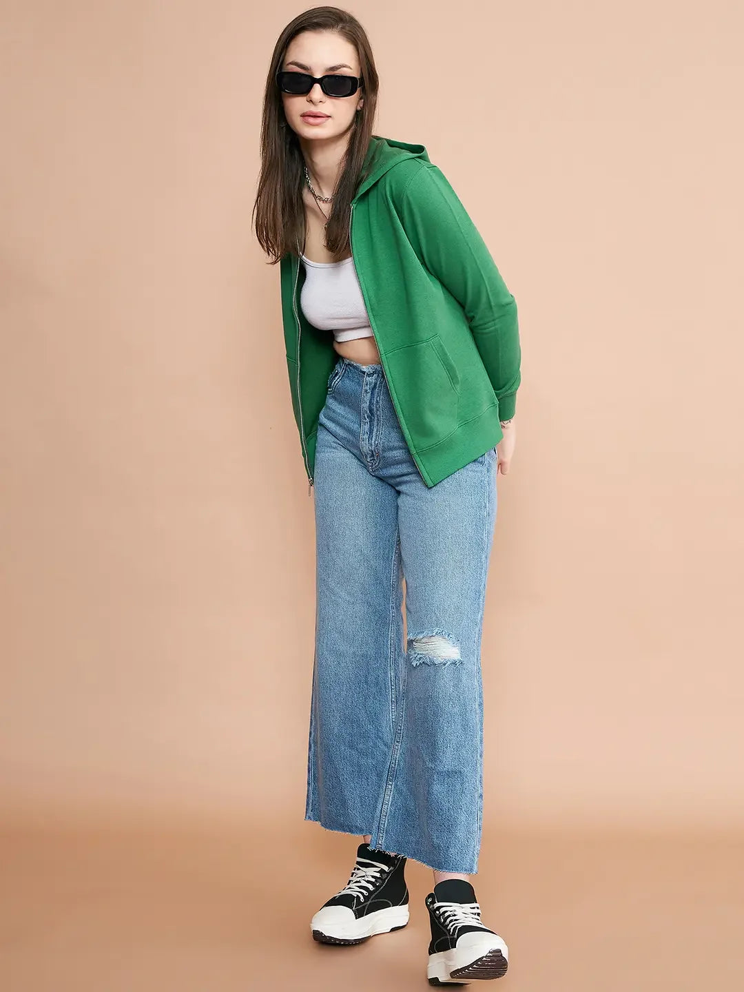 98 Degree North Women’s Dark Green Zipper Hoodie Sweatshirt – Everyday Casual Streetwear Layer