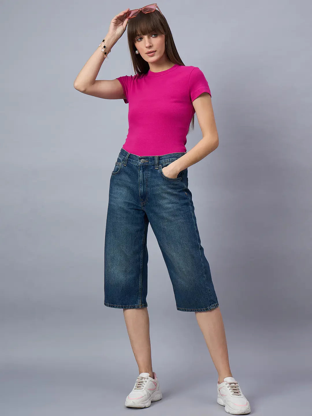 98 Degree North Women’s Fuchsia Ribbed Fitted Top – Bold & Trendy Casual Wear Essential