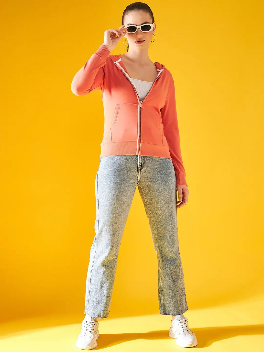 98 Degree North Women’s Light Orange Zipper Hoodie Sweatshirt – Casual Pastel Everyday Hoodie