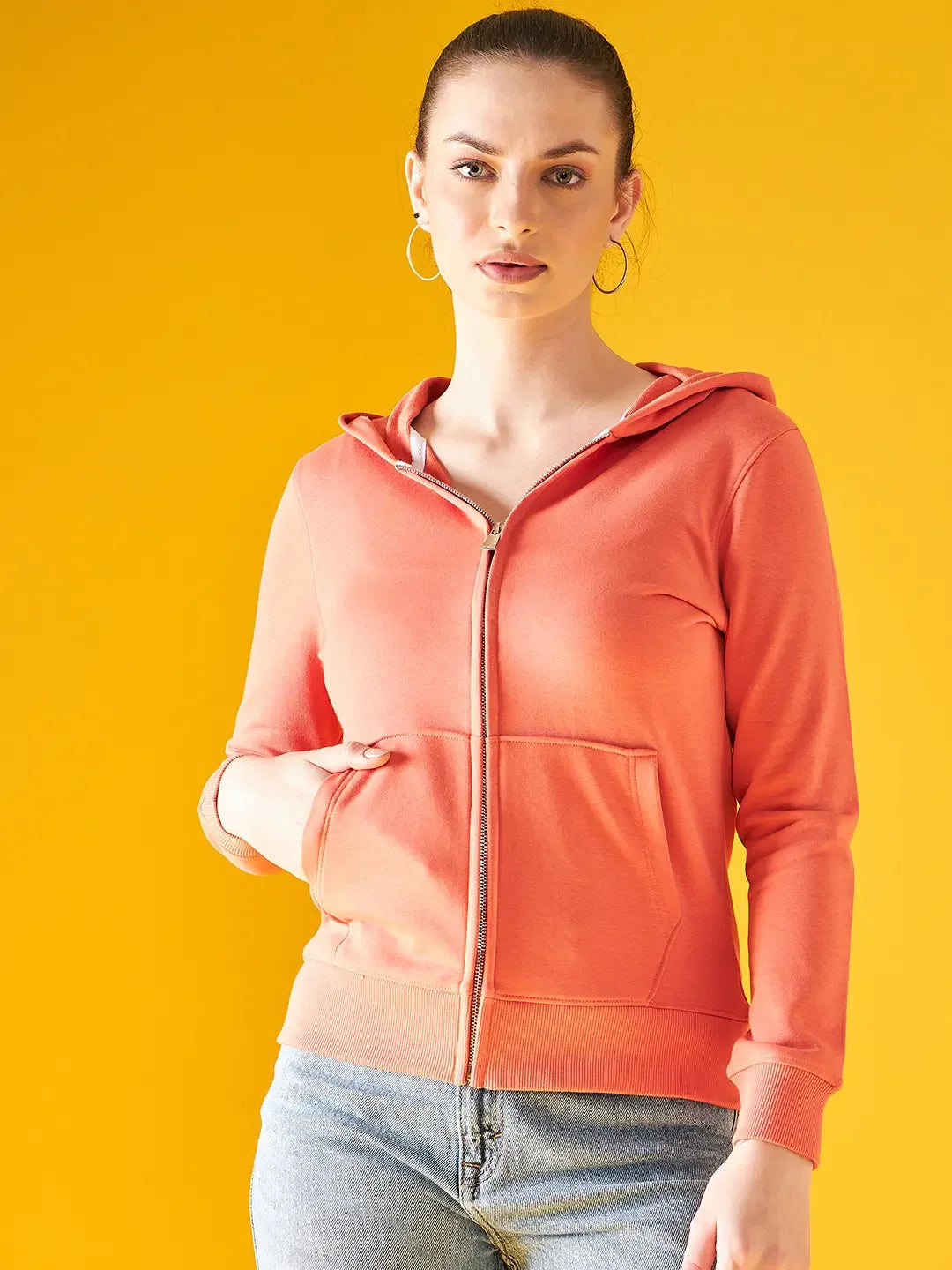 98 Degree North Women’s Light Orange Zipper Hoodie Sweatshirt – Casual Pastel Everyday Hoodie