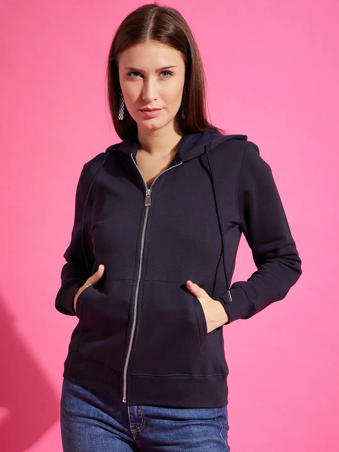 98 Degree North Women’s Navy Fleece Zipper Hoodie Sweatshirt – Timeless Winter Streetwear