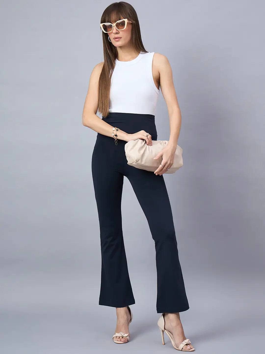 98 Degree North Women’s Navy Stretchable Trousers – Classic Versatile Bottoms for Everyday Indian Lifestyle