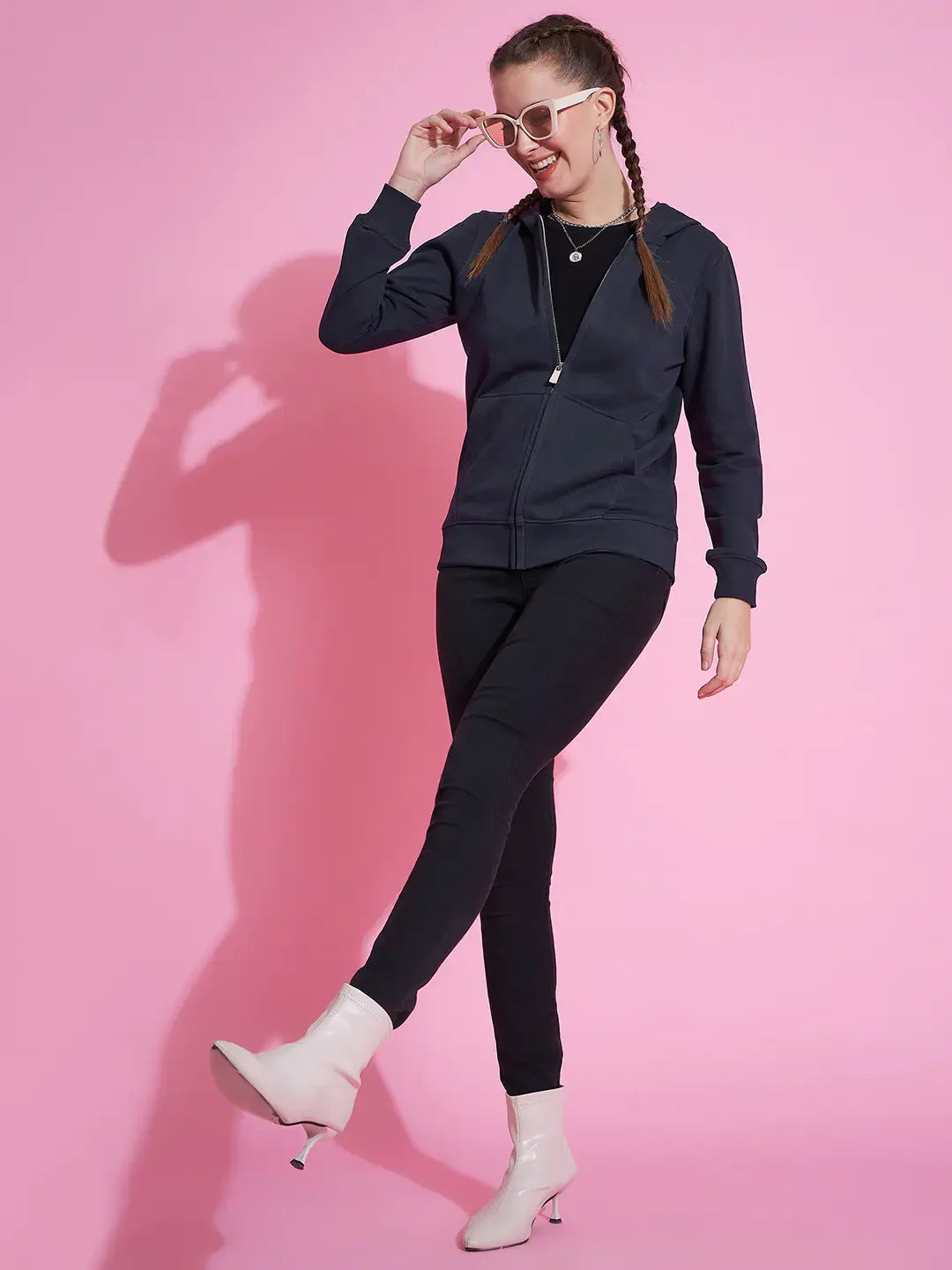 98 Degree North Women’s Navy Zipper Hoodie Sweatshirt – Classic Streetwear Layer for Women