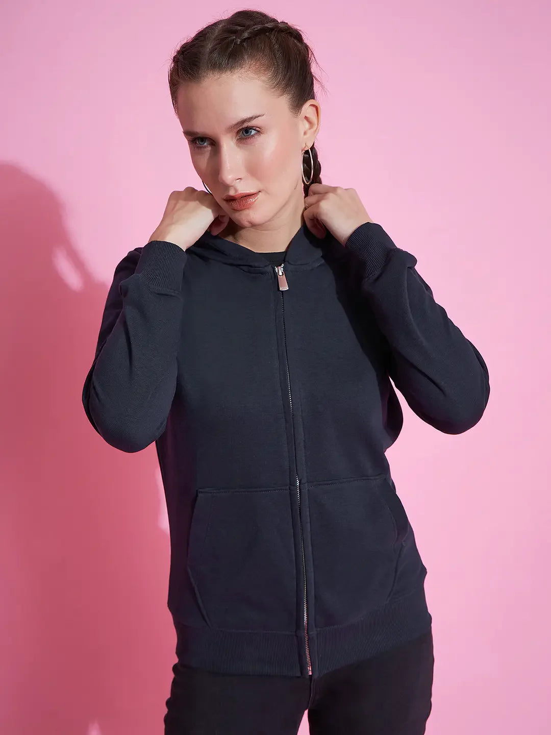 98 Degree North Women’s Navy Zipper Hoodie Sweatshirt – Classic Streetwear Layer for Women
