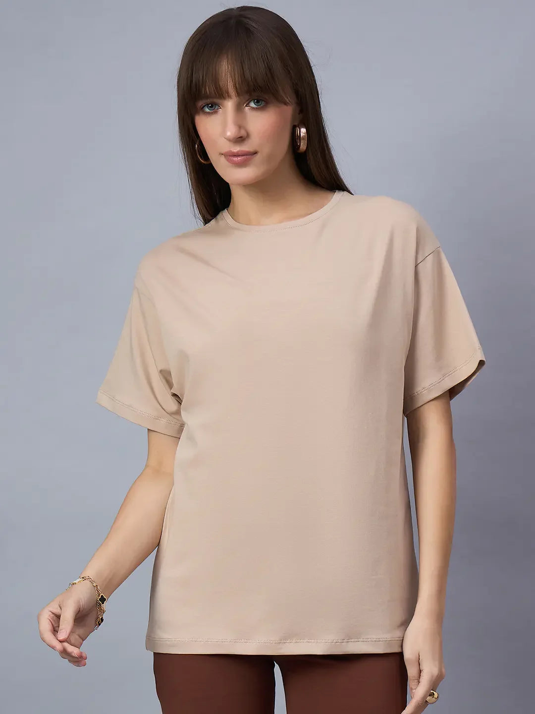 98 Degree North Women’s Oversized Beige T-Shirt – Neutral Tone Relaxed Fit Tee for Modern Casual Looks