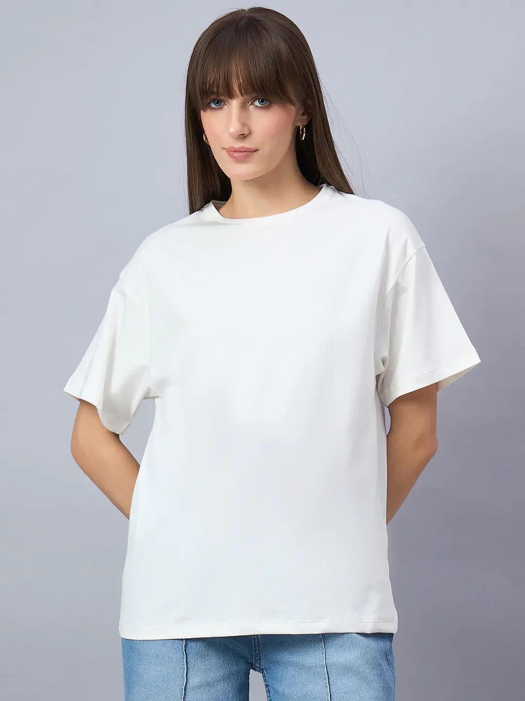 98 Degree North Women’s Oversized Off-White Cotton T-Shirt – Versatile Loose Fit Everyday Streetwear Top