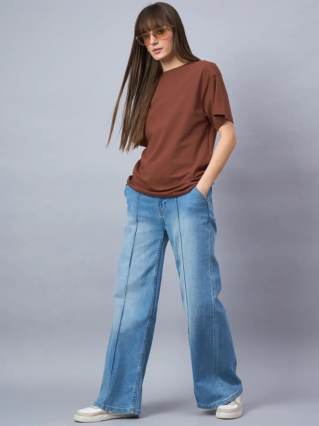 98 Degree North Women’s Oversized Rust Brown T-Shirt – Earthy Tone Relaxed Fit Tee for Casual Street Style