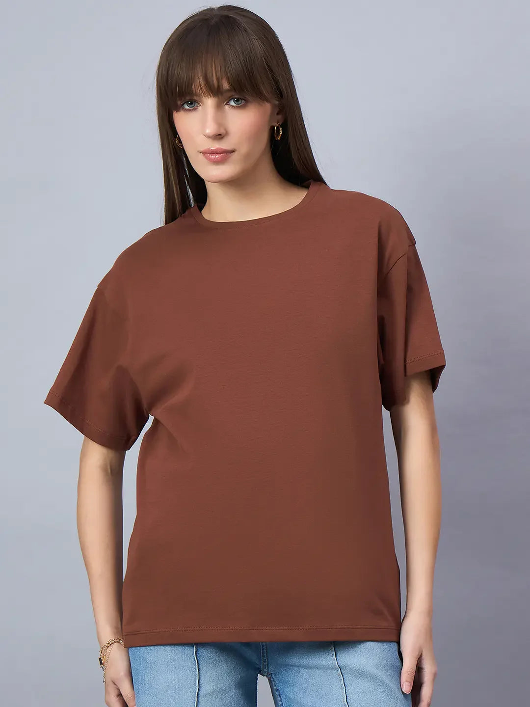 98 Degree North Women’s Oversized Rust Brown T-Shirt – Earthy Tone Relaxed Fit Tee for Casual Street Style