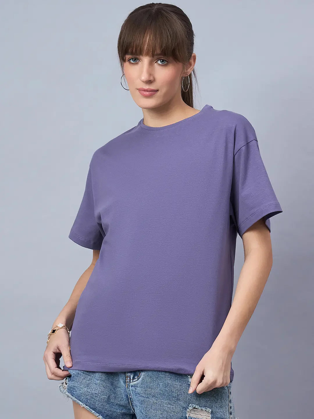 98 Degree North Women’s Oversized Violet T-Shirt – Trendy Loose Fit Cotton Top for Bold Streetwear Fashion