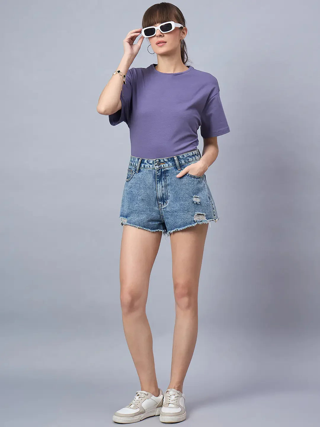 98 Degree North Women’s Oversized Violet T-Shirt – Trendy Loose Fit Cotton Top for Bold Streetwear Fashion