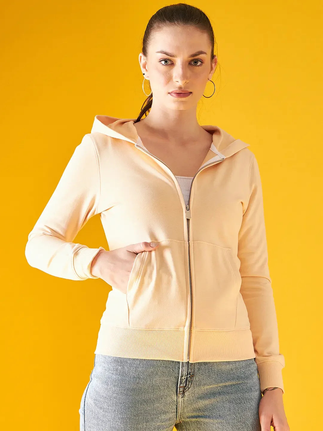 98 Degree North Women’s Peach Zipper Hoodie Sweatshirt – Chic Streetwear for Everyday Outfits