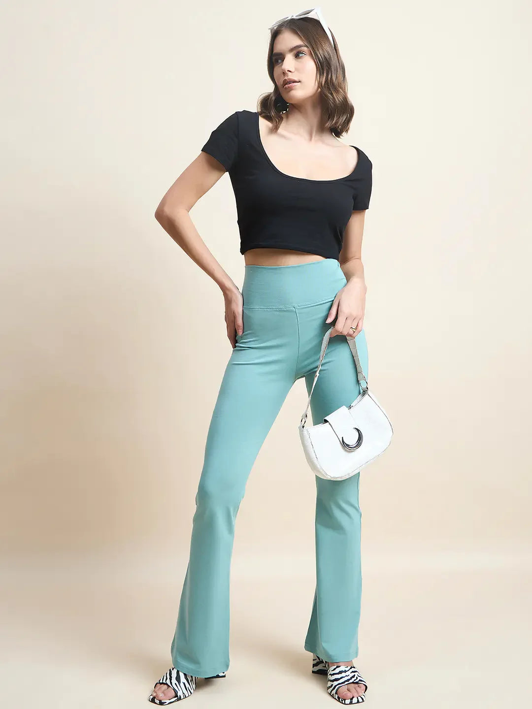 98 Degree North Women’s Sea Green Stretchable Trousers – Refreshing Fashion Essential for Summer & Travel in India