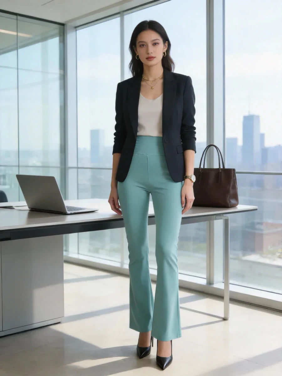 98degreenorth Women’s Sea Green Stretchable Trousers—refreshing summer & travel essential, perfect for office wear in India.