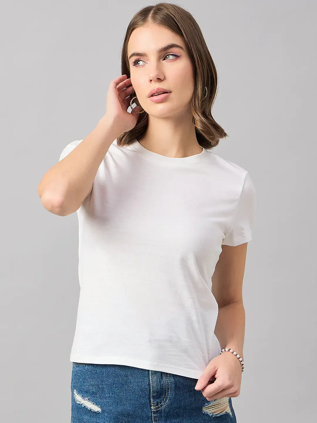 98 Degree North Women’s White Fitted Cotton T-Shirt – Minimalist Casual Essential for All-Day Comfort
