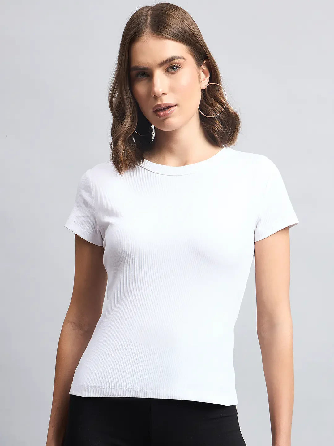 98 Degree North Women’s White Ribbed Fitted Top – Minimalist Cotton Casual Wardrobe Essential