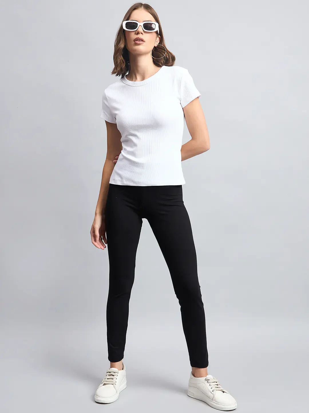 98 Degree North Women’s White Ribbed Fitted Top – Minimalist Cotton Casual Wardrobe Essential
