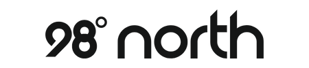 Logo with the text 98° north in a modern, black font on a transparent background.