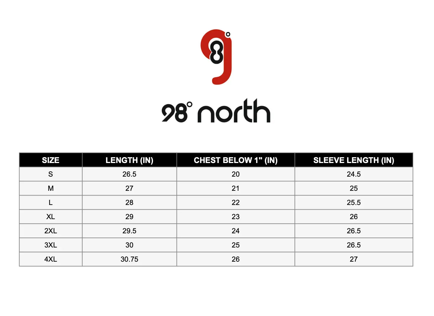 Men’s Sweatshirt Size Chart
