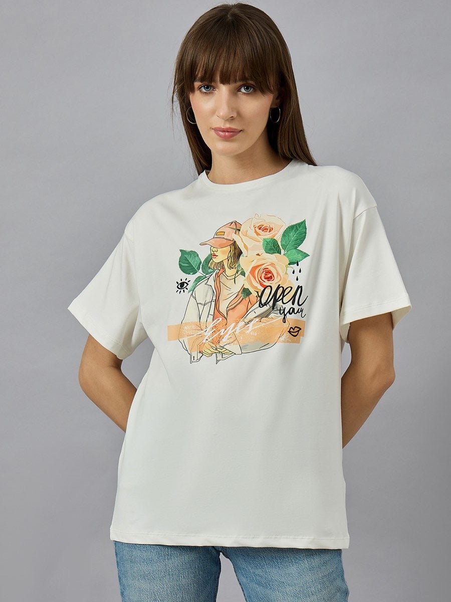 Fashion Typography Graphic Cotton T-shirt – Relaxed Drop Shoulder Fit