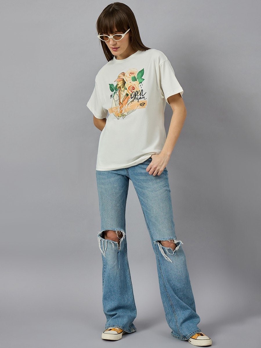 Fashion Typography Graphic Cotton T-shirt – Relaxed Drop Shoulder Fit