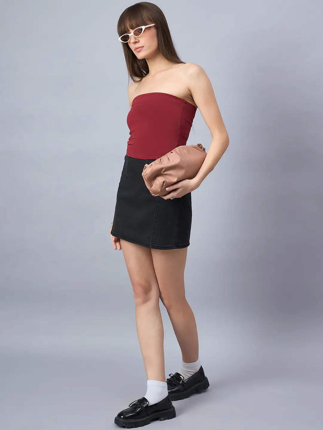 Maroon Strapless Tube Crop Top – Bold Festive & Party Ready Solid Crop for Women | 98 Degree North India