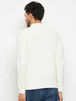 Man in 98degreenorth Men Polo Collar Full Sleeves Butter T-shirt and blue jeans, seen from the back on white background.