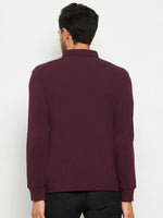 Man wearing 98degreenorth Men Polo Collar Full Sleeves Dark Wine T-shirt, facing away against a white background.
