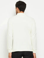Man in a 98degreenorth Men Polo Collar Full Sleeves With Pocket Butter T-shirt and black pants, facing away.