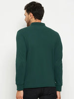 Man in a 98degreenorth Men Polo Collar Full Sleeves With Pocket Dark Green T-shirt, seen from the back.