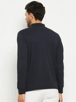 Man in 98degreenorth Men Polo Collar Full Sleeves With Pocket Navy T-shirt and white pants, back to camera.