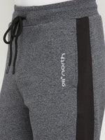 Close-up of 98degreenorth Men’s Black Jaspe Fleece Trackpants with side panel and textured dual-tone winter jogger.