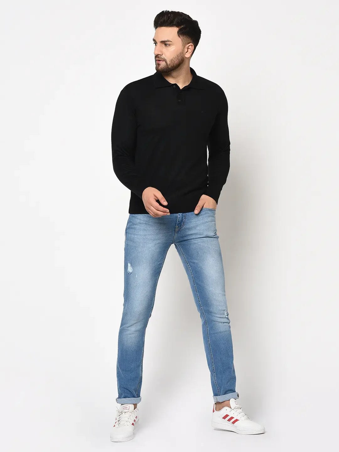 Indulge in Luxury Black Merino Wool Polo Sweater – 98degreenorth