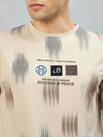Man in 98degreenorth Men's Camel Abstract Ikat Print T-Shirt—Cotton Lycra by 98 Degree North.