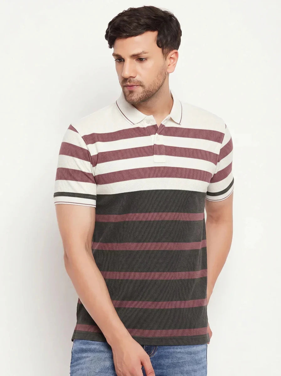 Tonywack - Garment Dyed Stripe Piqué Polo (Faded Brown) | K-Fa