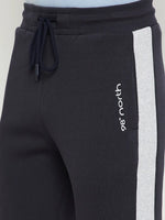 98degreenorth Men’s Navy Fleece Trackpants with contrast side stripe—soft brushed joggers for winter wear.