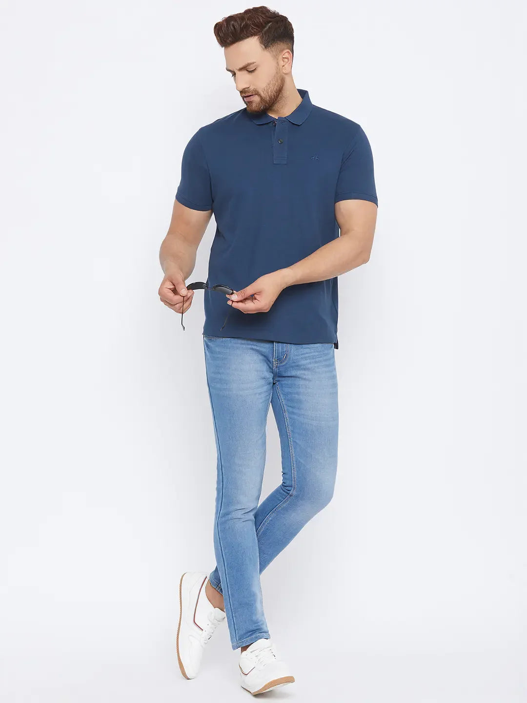 Men’s Stretchable Polo T-Shirt in Denim – Casual Style with a Modern Twist
